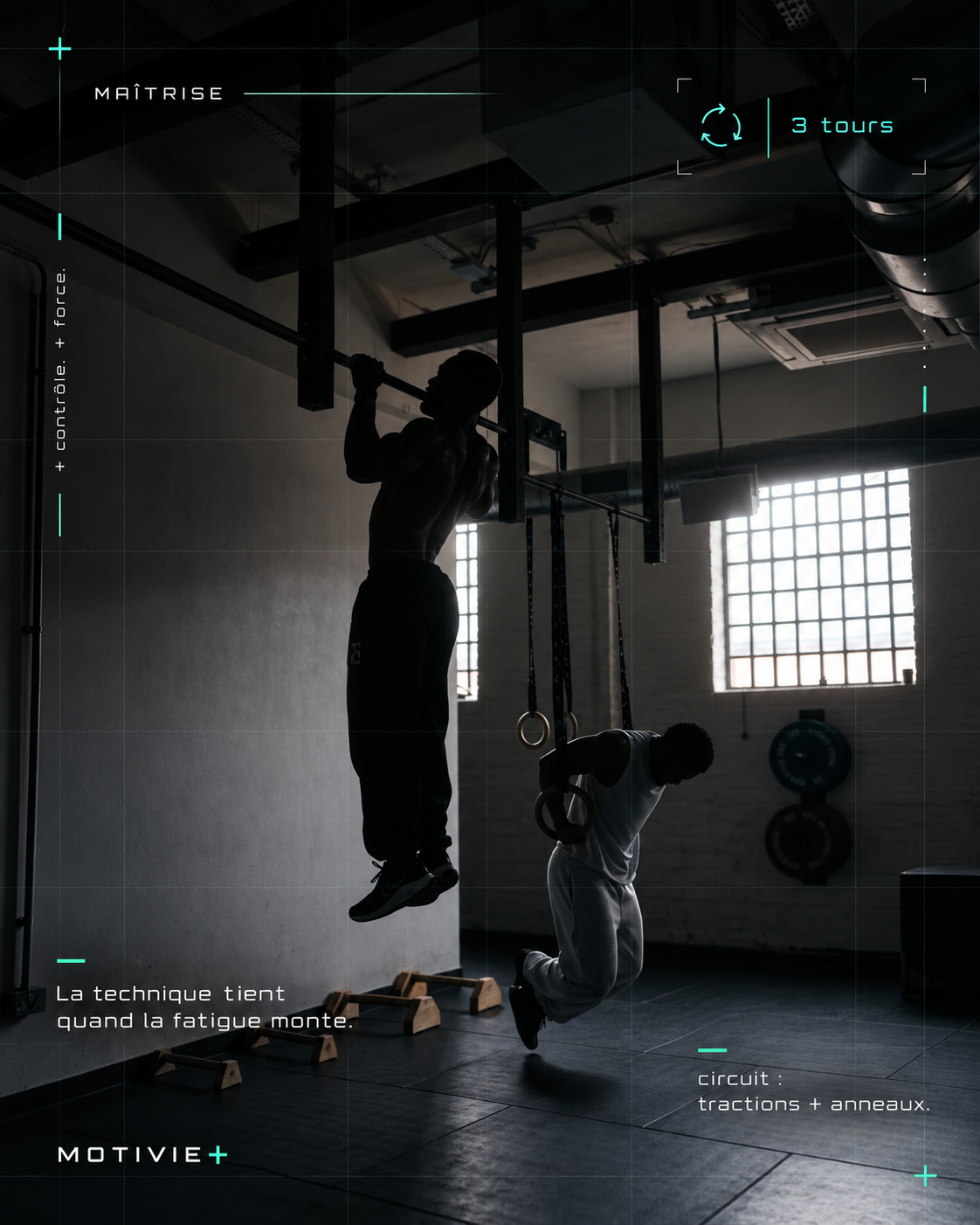 Entraînement de tractions et d’anneaux, visuel MotiVie+ Maîtrise